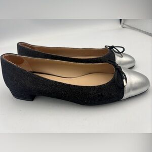 Stuart Weitzman Black Denim Sleek Bow Ballerina Flats Women’s SZ 8.5B Made Spain